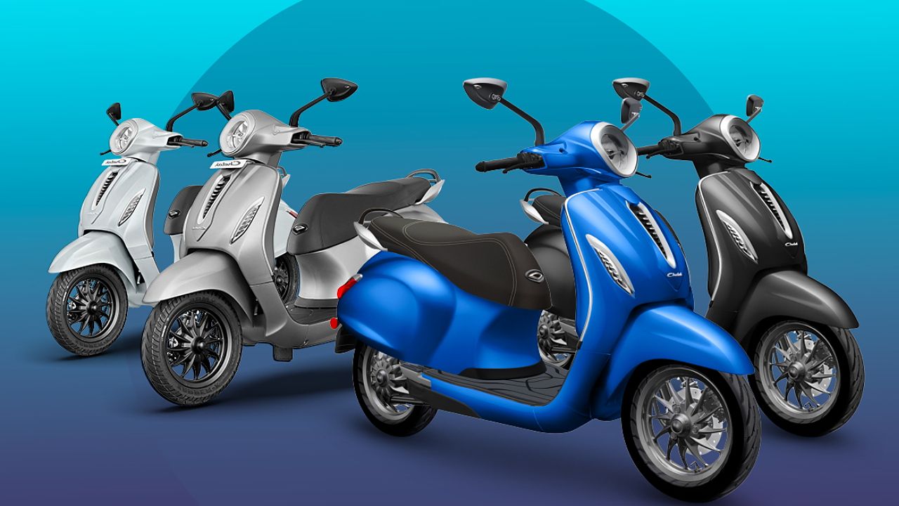 Here is image of four Electric scooter of Bajaj Chetak in different colour